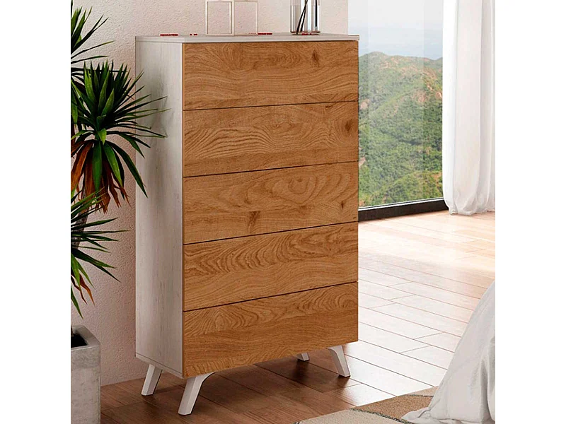 Sinfonier Soto 5 cajones roble/blanco 118,5x60x37,8 cm