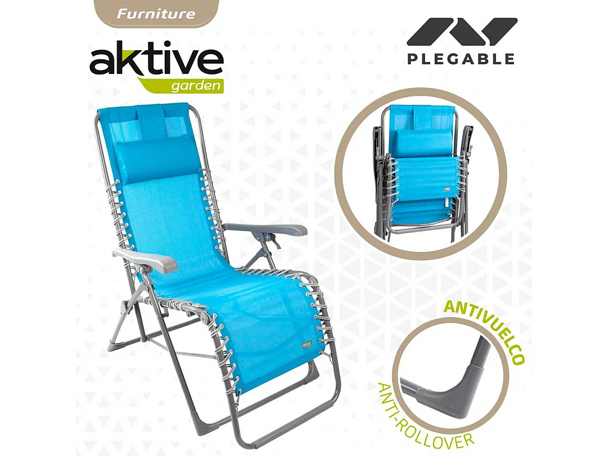 Tumbona Aktive Garden plegable con reposacabezas sensación flotante azul
