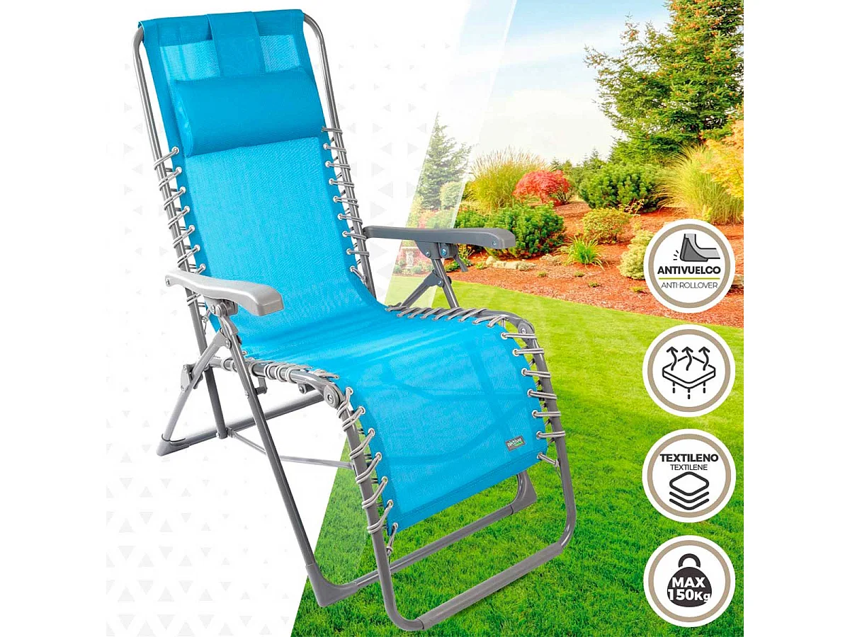 Tumbona Aktive Garden plegable con reposacabezas sensación flotante azul