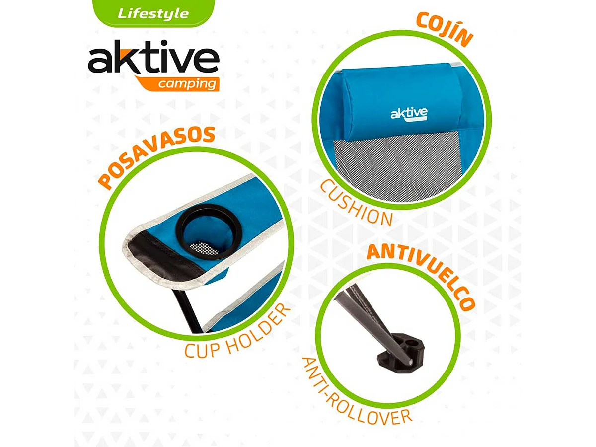 Silla tumbona Aktive Camping 2 posiciones con cojín azul