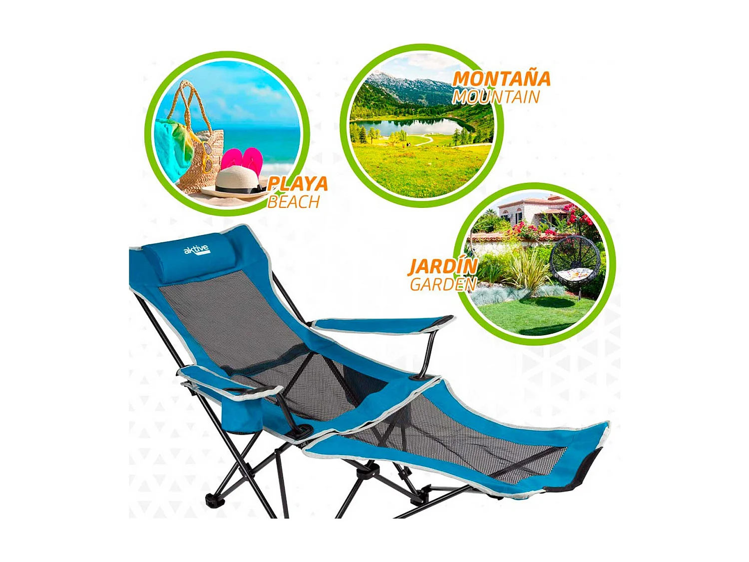 Silla tumbona Aktive Camping 2 posiciones con cojín azul