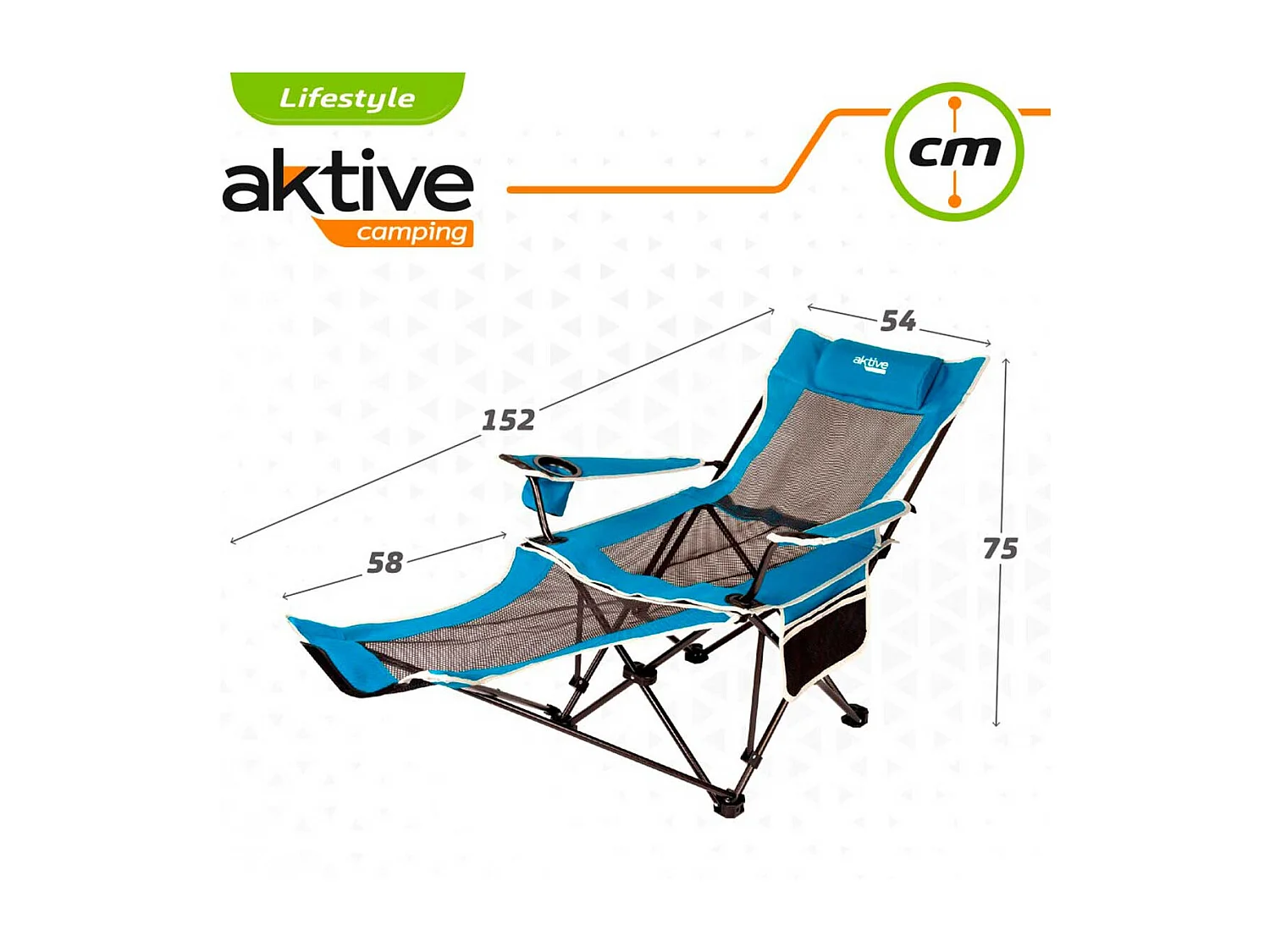 Silla tumbona Aktive Camping 2 posiciones con cojín azul