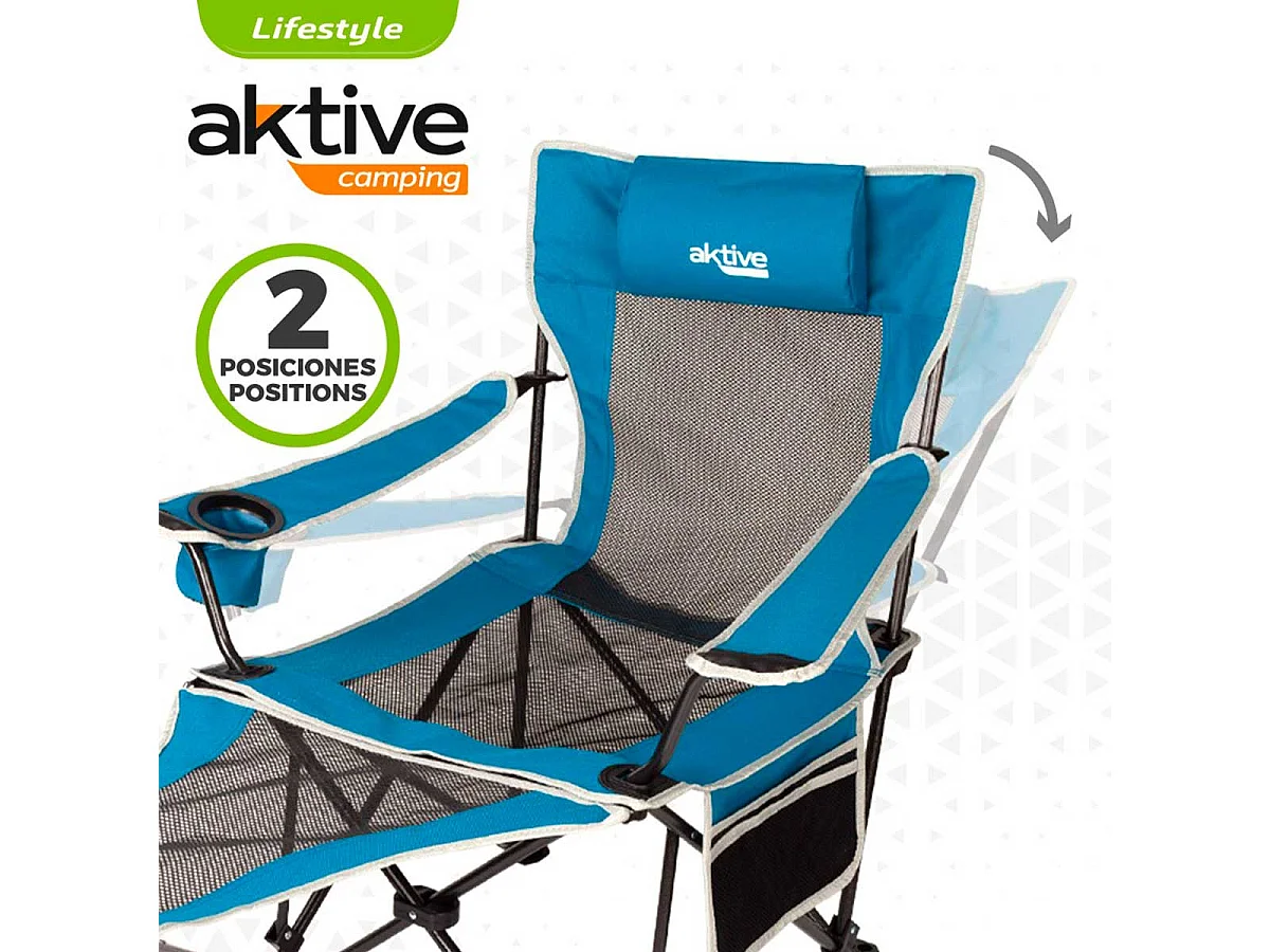 Silla tumbona Aktive Camping 2 posiciones con cojín azul