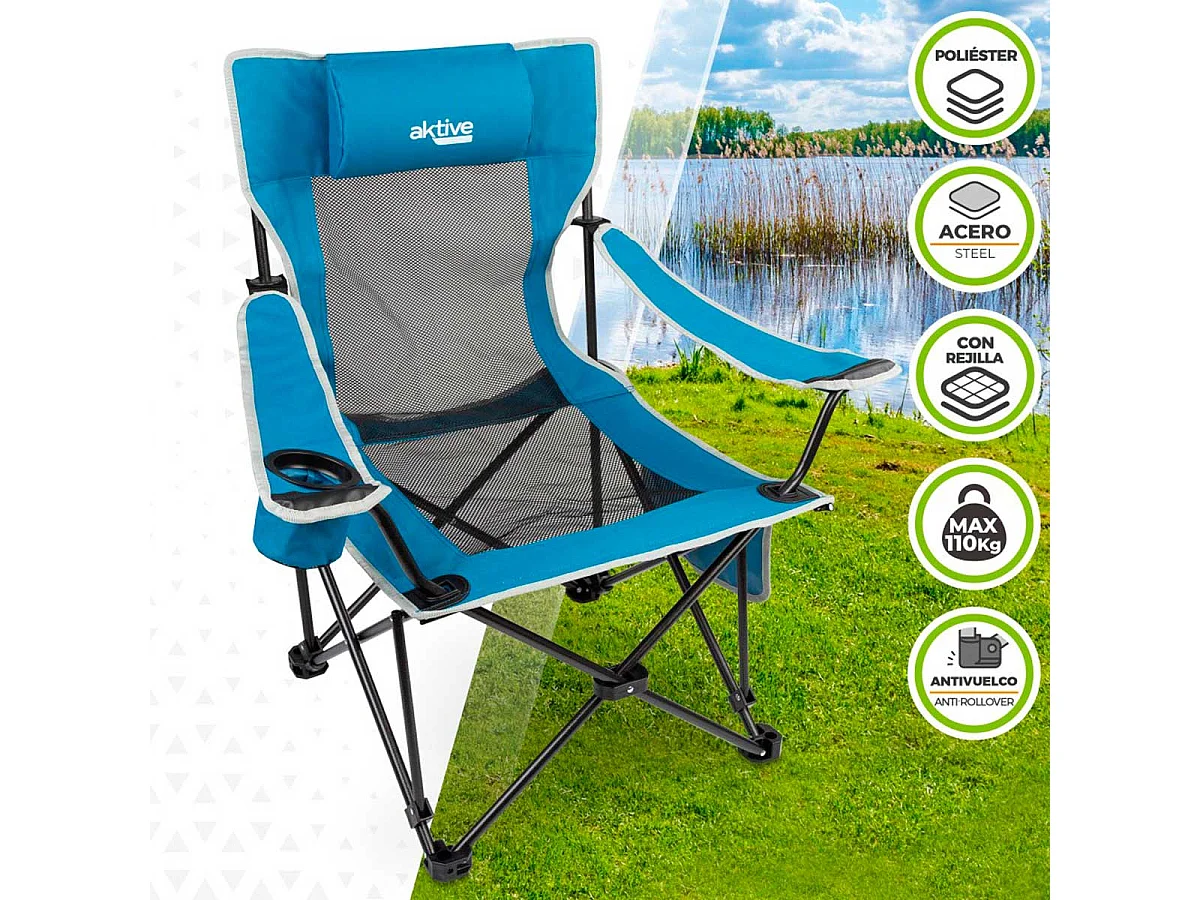 Silla tumbona Aktive Camping 2 posiciones con cojín azul