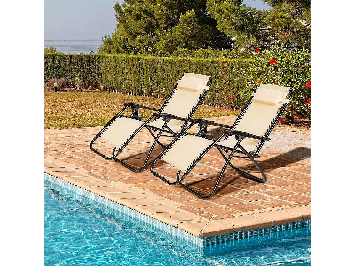 Tumbona reclinable con cojín beige 110x65x90 cm