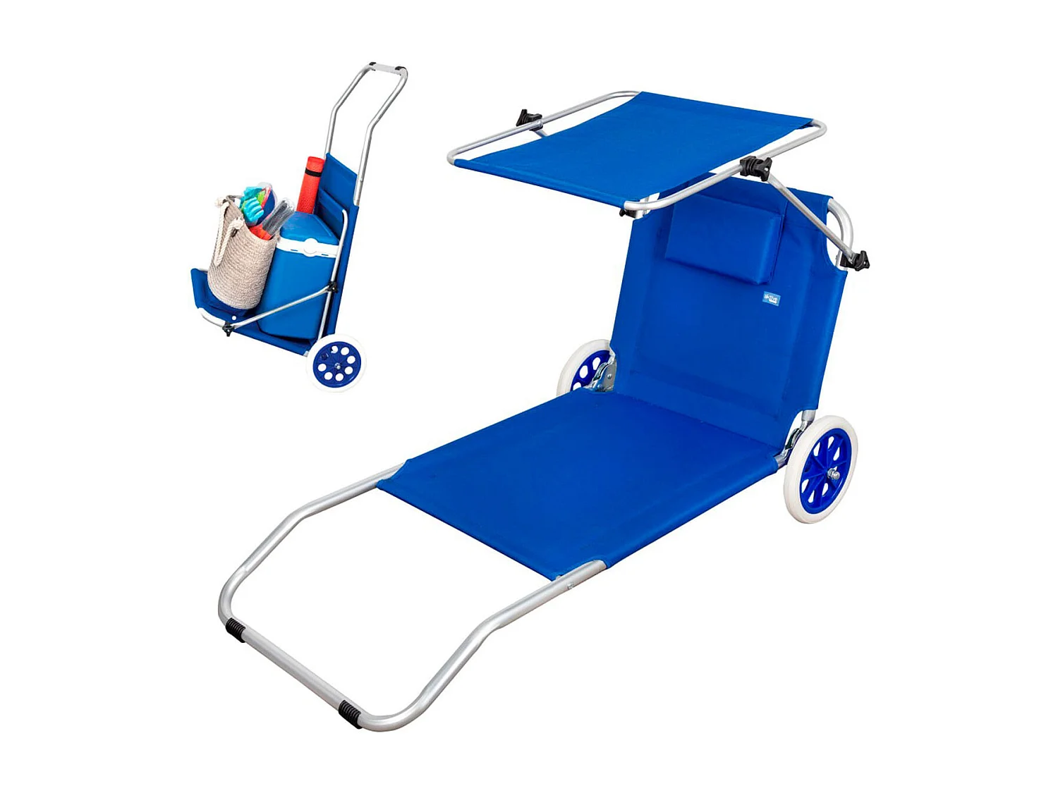 Tumbona/carrito 2 en 1 Aktive Beach plegable con ruedas azul 62x62x117 cm