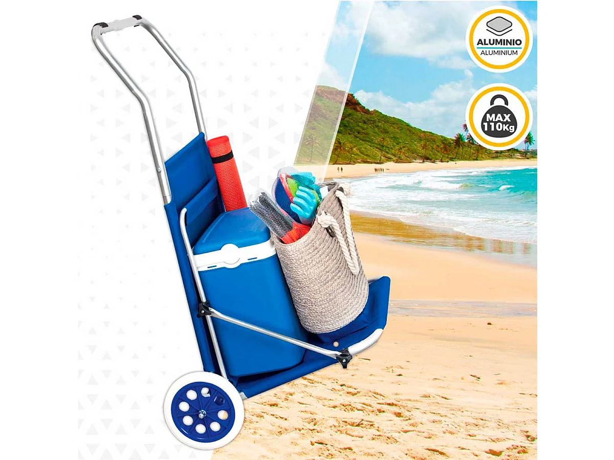Tumbona/carrito 2 en 1 Aktive Beach plegable con ruedas azul 62x62x117 cm