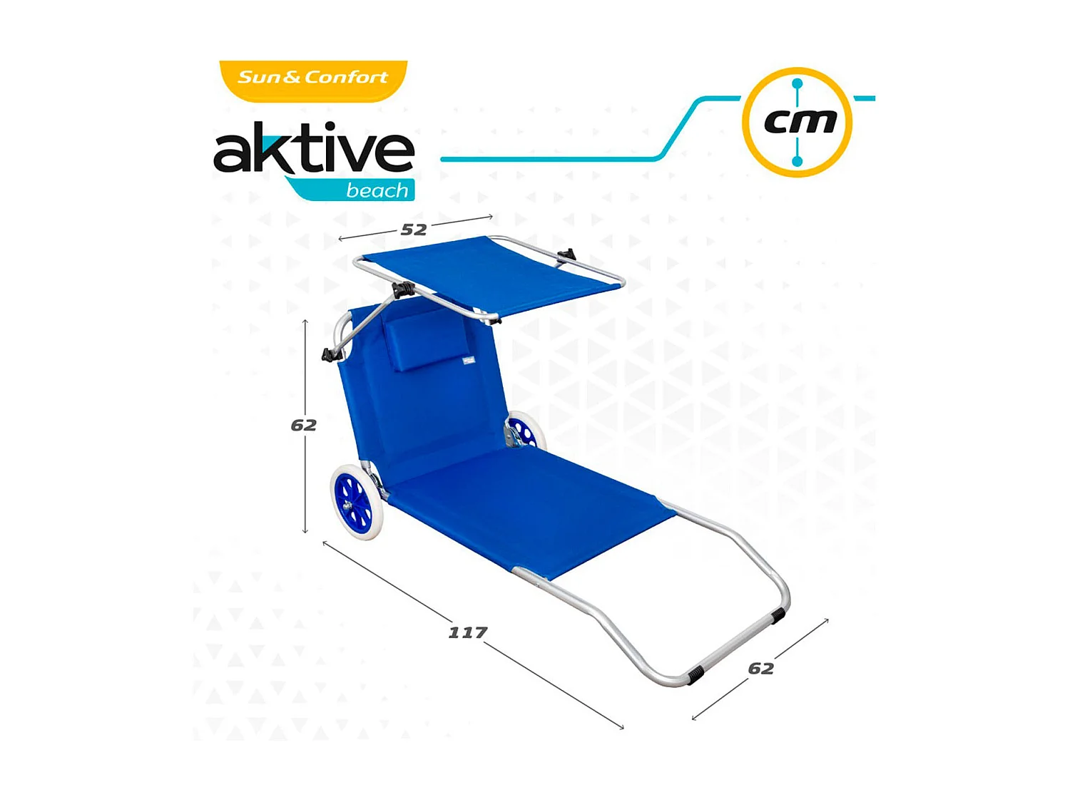 Tumbona/carrito 2 en 1 Aktive Beach plegable con ruedas azul 62x62x117 cm