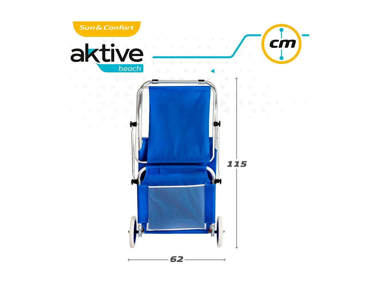 Tumbona/carrito 2 en 1 Aktive Beach plegable con ruedas azul 62x62x117 cm