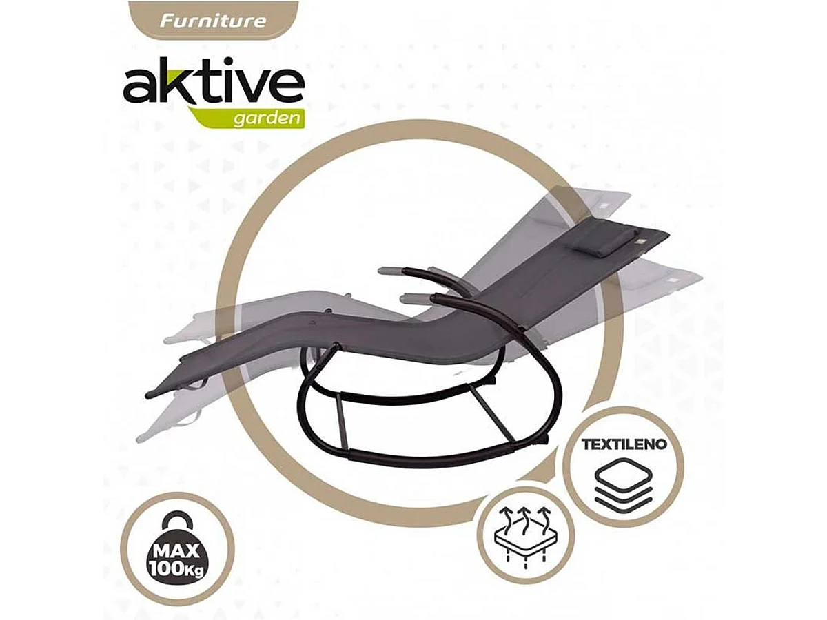 Tumbona mecedora Aktive con cojín antracita 75x60x172 cm