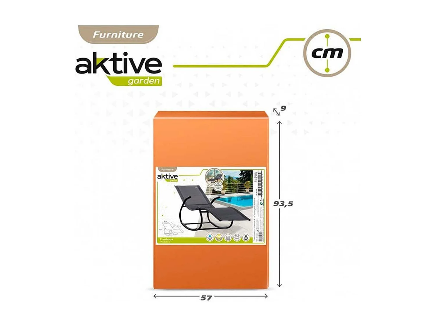 Tumbona mecedora Aktive con cojín antracita 75x60x172 cm