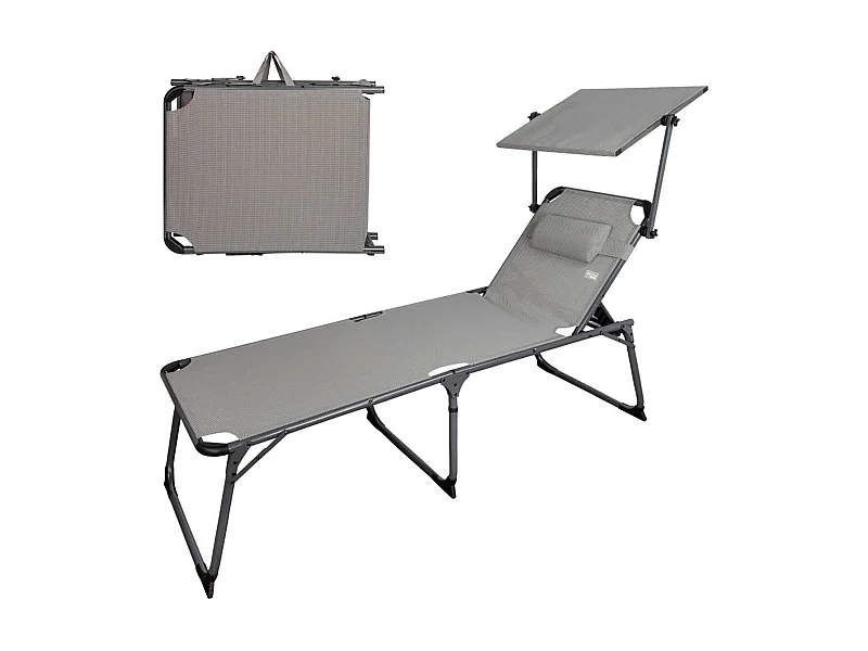 Tumbona XL Aktive Beach 5 posiciones plegable con parasol y cojín gris 48/96x67x193 cm