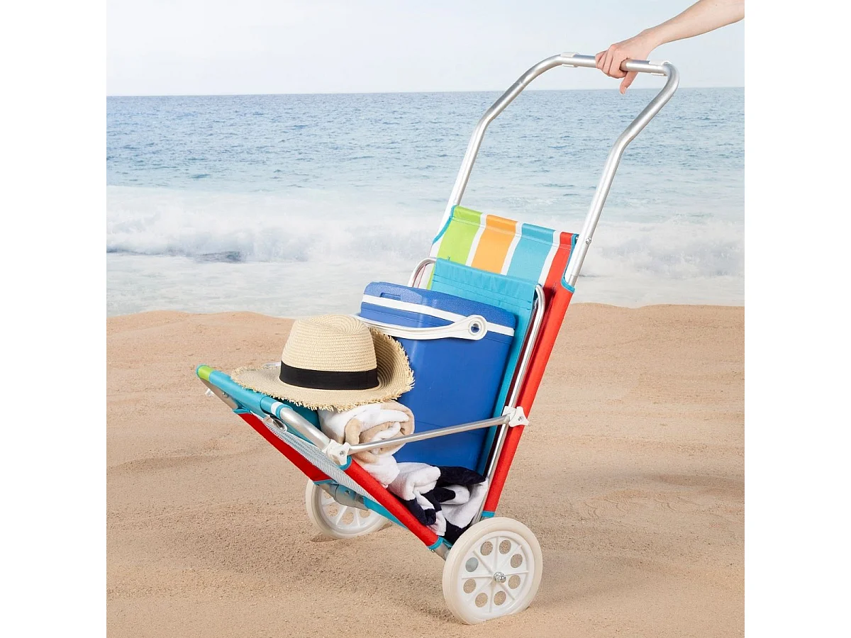 Tumbona de playa Aktive asa de transporte + ruedas + toldo multicolor 62x62x117 cm