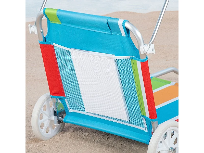 Tumbona de playa Aktive asa de transporte + ruedas + toldo multicolor 62x62x117 cm
