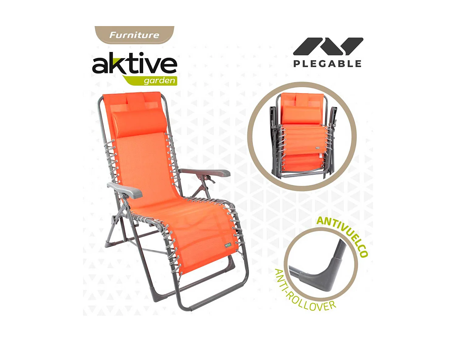 Tumbona Aktive Garden plegable con reposacabezas sensación flotante naranja