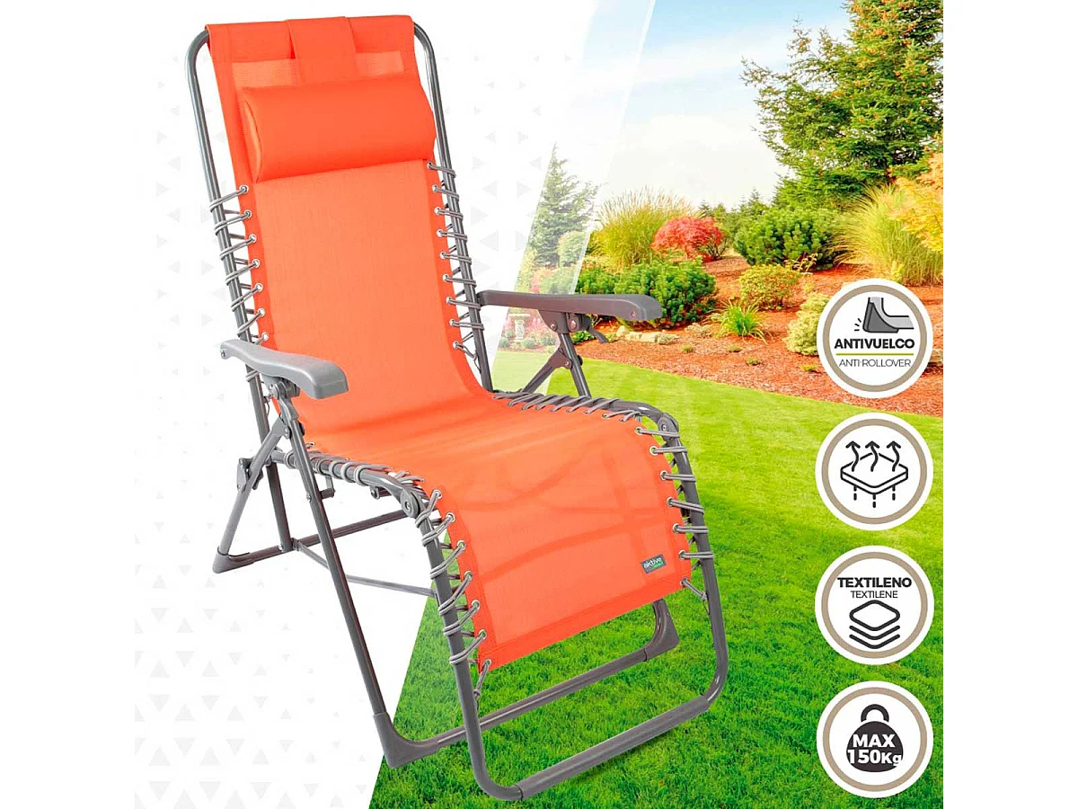 Tumbona Aktive Garden plegable con reposacabezas sensación flotante naranja