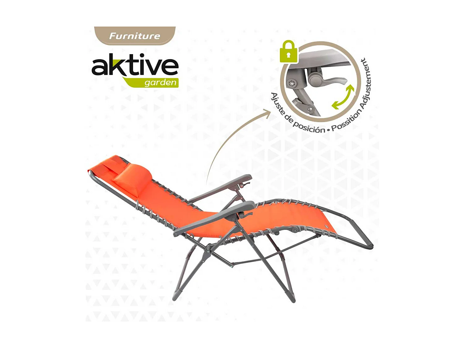 Tumbona Aktive Garden plegable con reposacabezas sensación flotante naranja