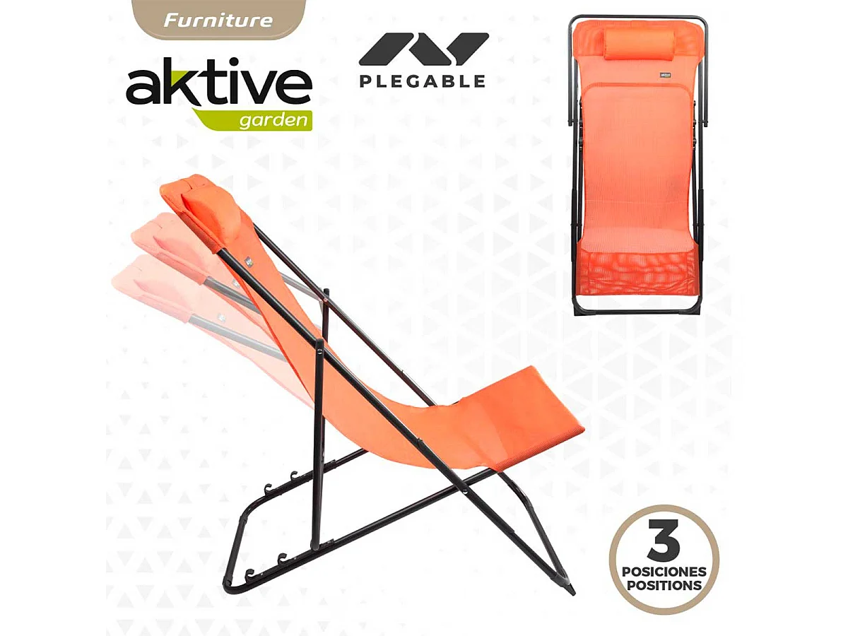 Hamaca plegable Aktive Garden 3 posiciones con reposacabezas naranja