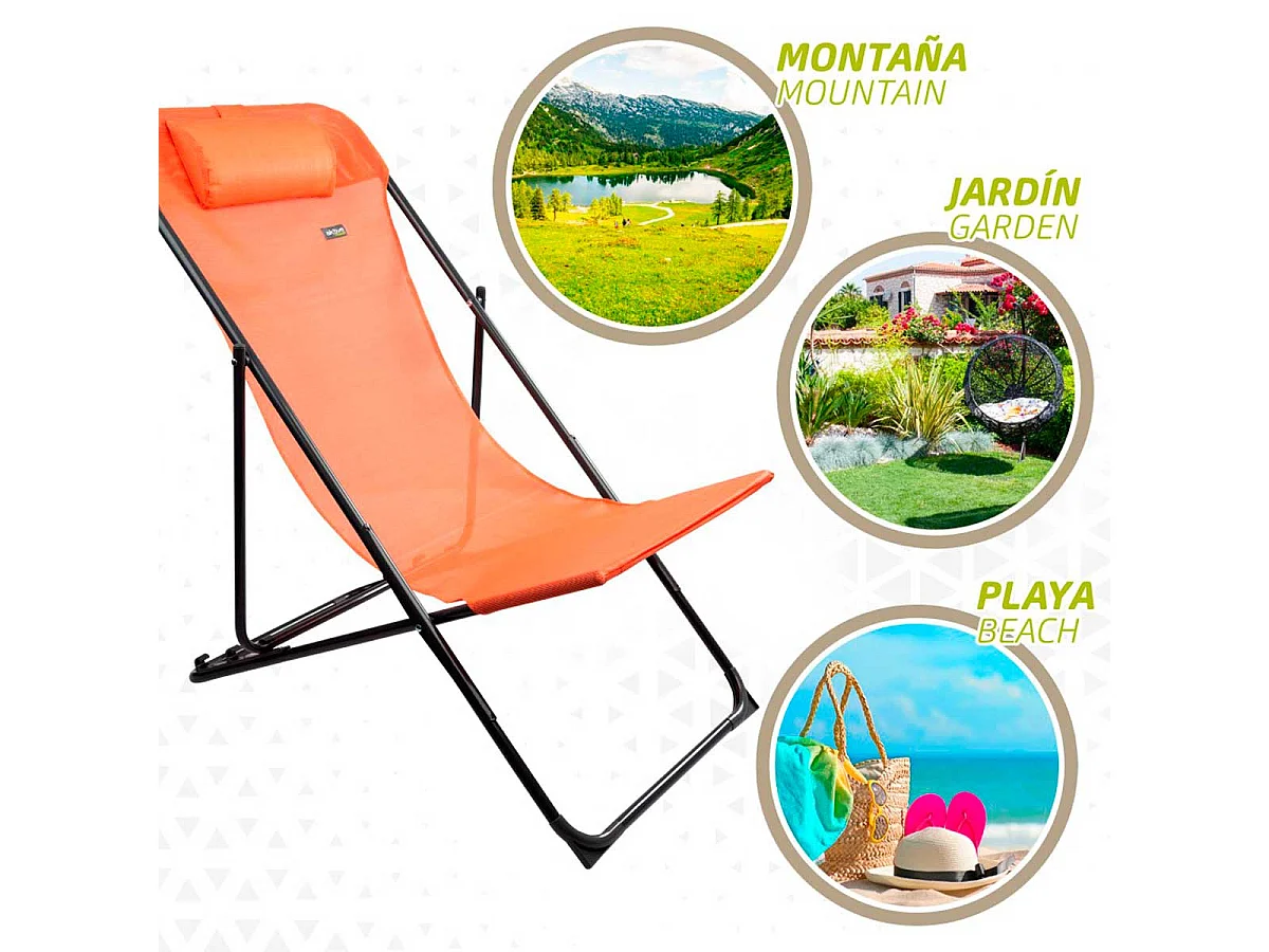 Hamaca plegable Aktive Garden 3 posiciones con reposacabezas naranja