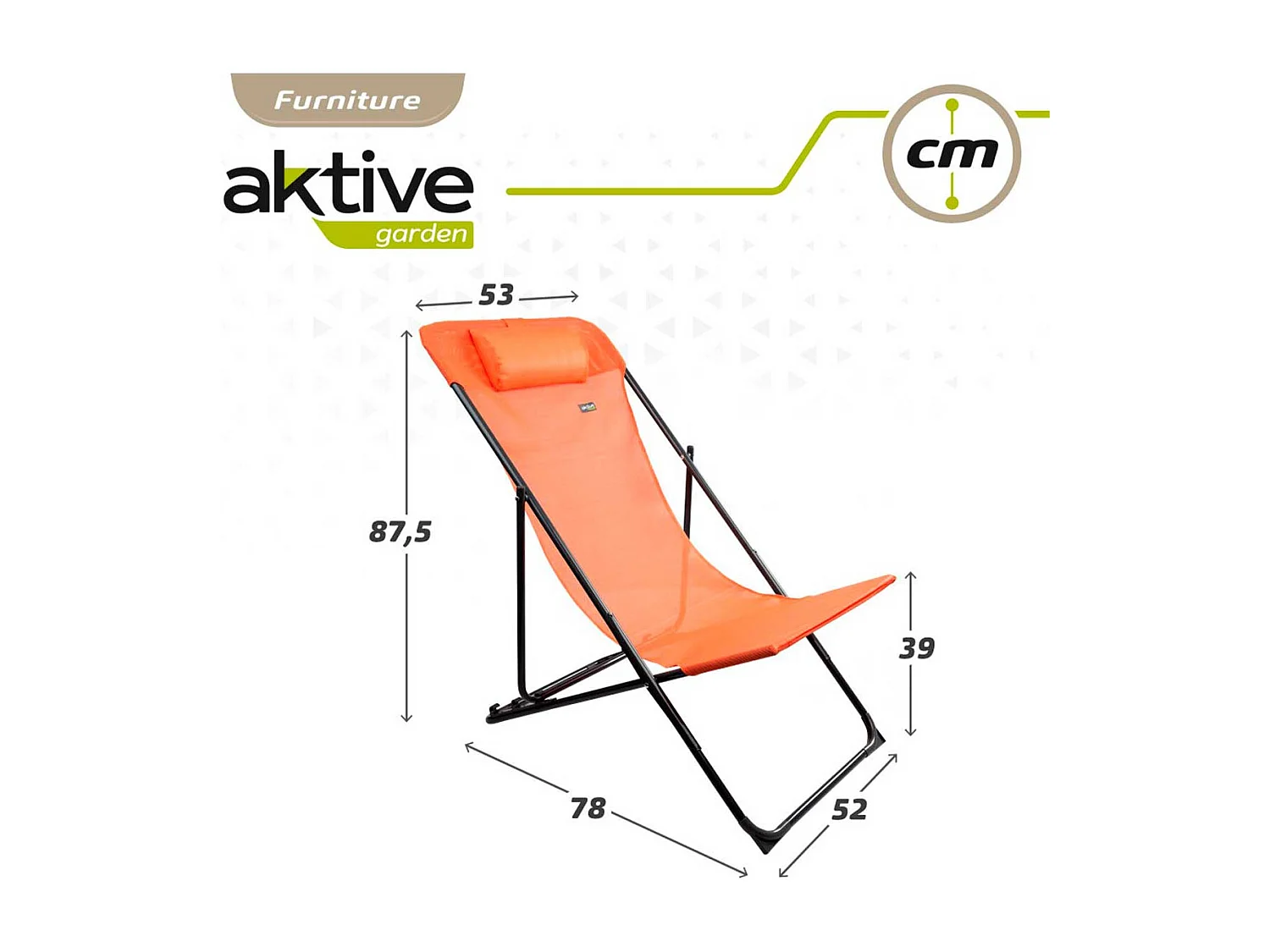 Hamaca plegable Aktive Garden 3 posiciones con reposacabezas naranja