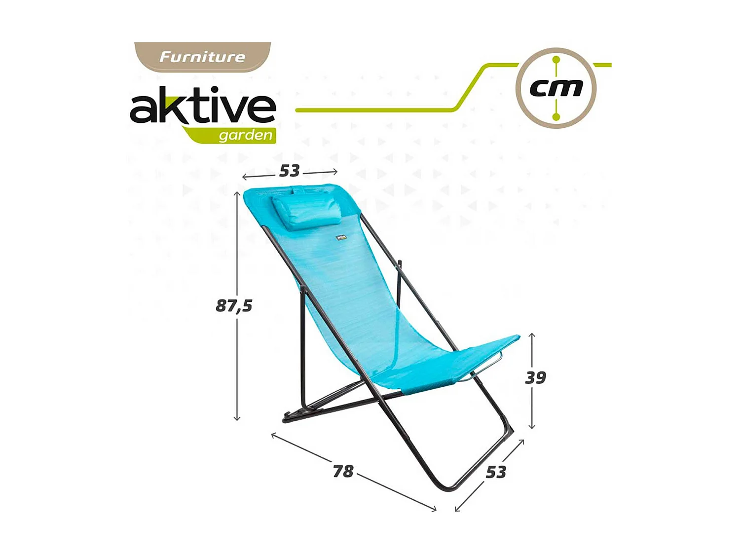 Hamaca plegable Aktive Garden 3 posiciones con reposacabezas azul