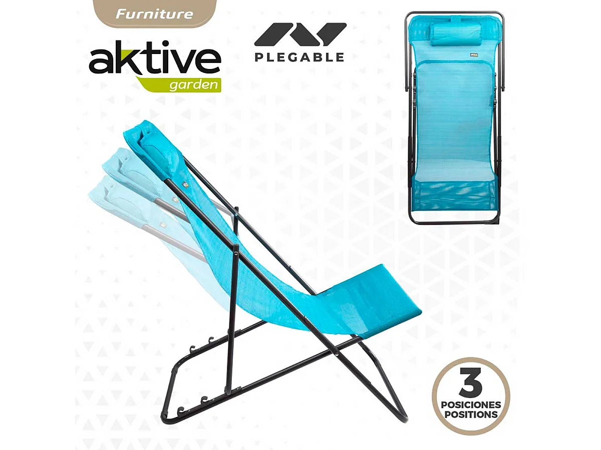 Hamaca plegable Aktive Garden 3 posiciones con reposacabezas azul