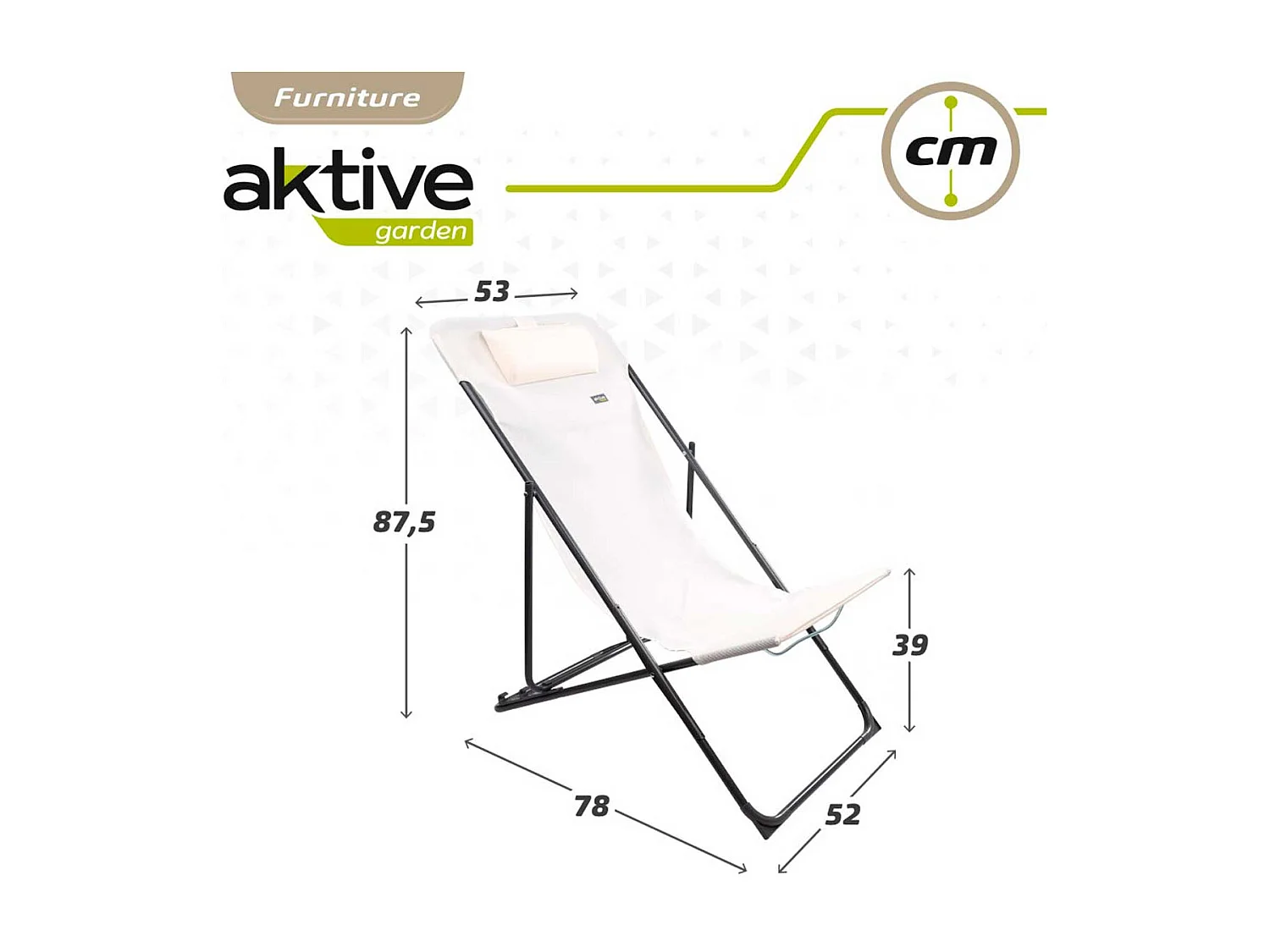 Hamaca plegable Aktive Garden 3 posiciones con reposacabezas blanco
