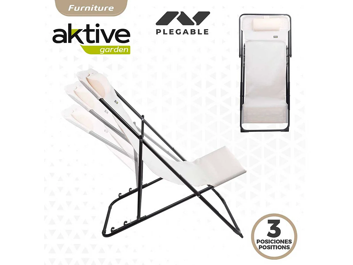 Hamaca plegable Aktive Garden 3 posiciones con reposacabezas blanco