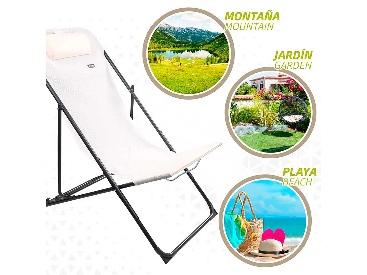 Hamaca plegable Aktive Garden 3 posiciones con reposacabezas blanco
