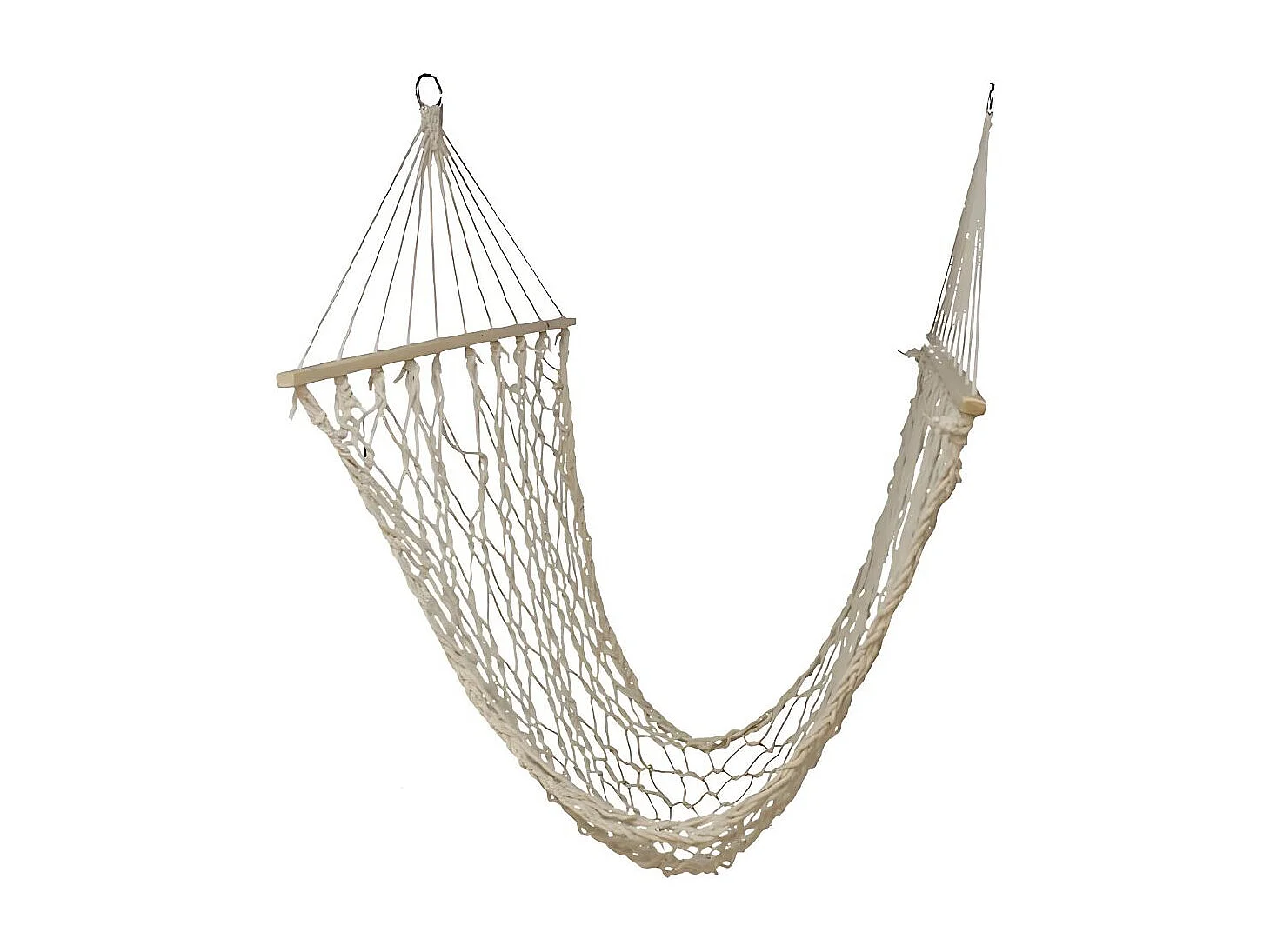 Hamaca de macramé con madera y borlas beige 270x80 cm