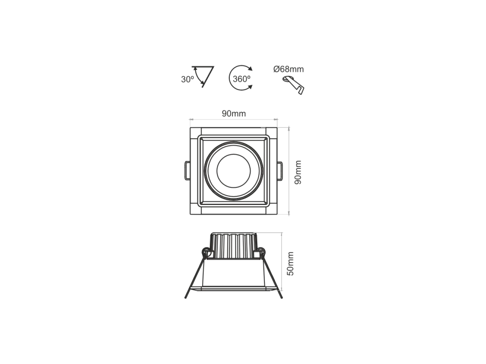 Verstelbare vierkante LED inbouwspot Dimbaar 8W IP44 3000K