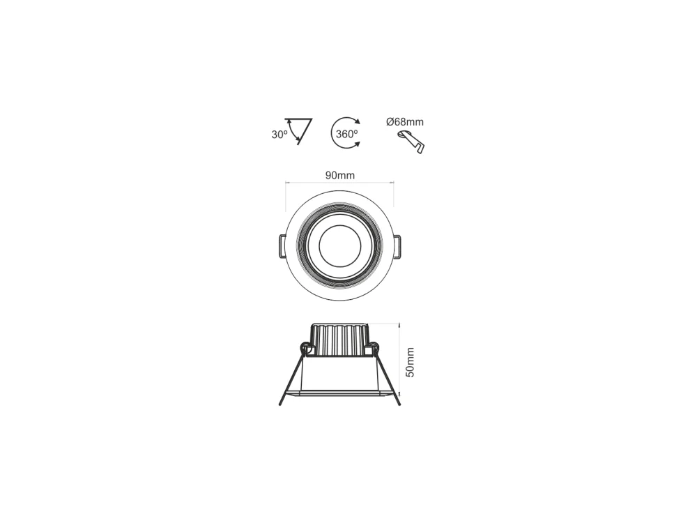 Spot LED encastrable rond orientable Dimmable 8W IP44 4000k