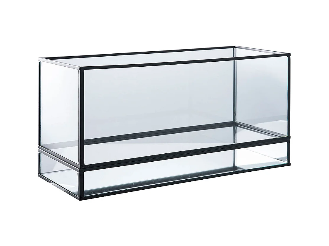 Portavelas de metal negro y cristal 30 x 15 cm