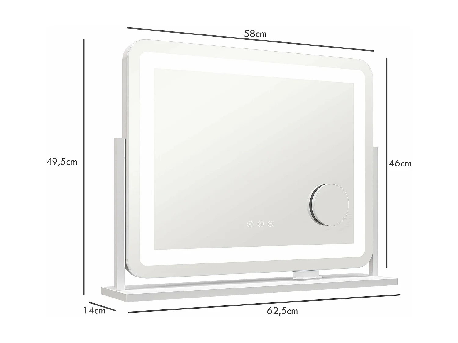 Espelho de Maquilhagem HOMCOM com Luzes LED e Suporte para Telemóvel - Design Giratório 58x46 cm com 3 Modos de Iluminação