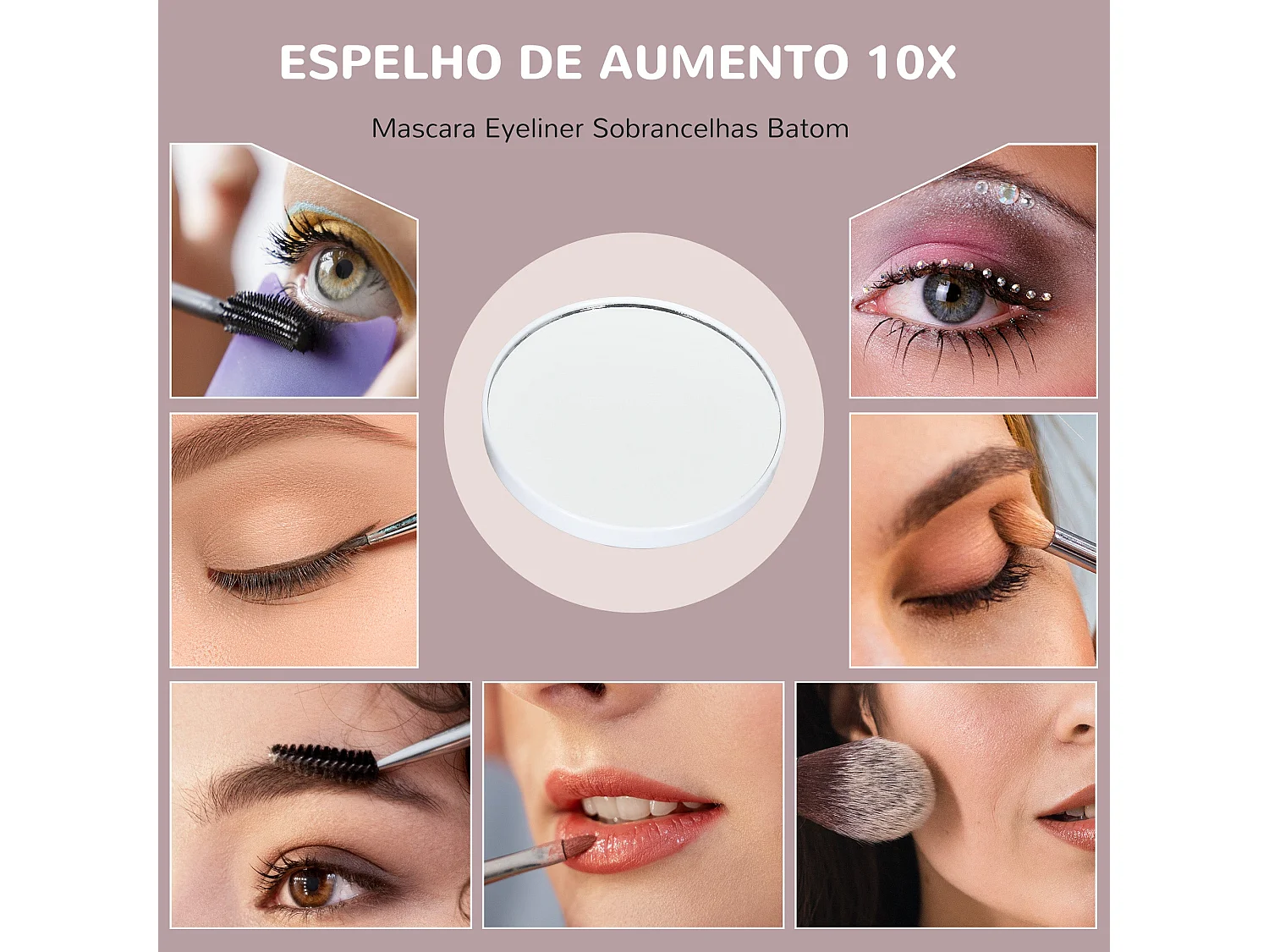 Espelho de Maquilhagem HOMCOM com Luzes LED e Suporte para Telemóvel - Design Giratório 58x46 cm com 3 Modos de Iluminação