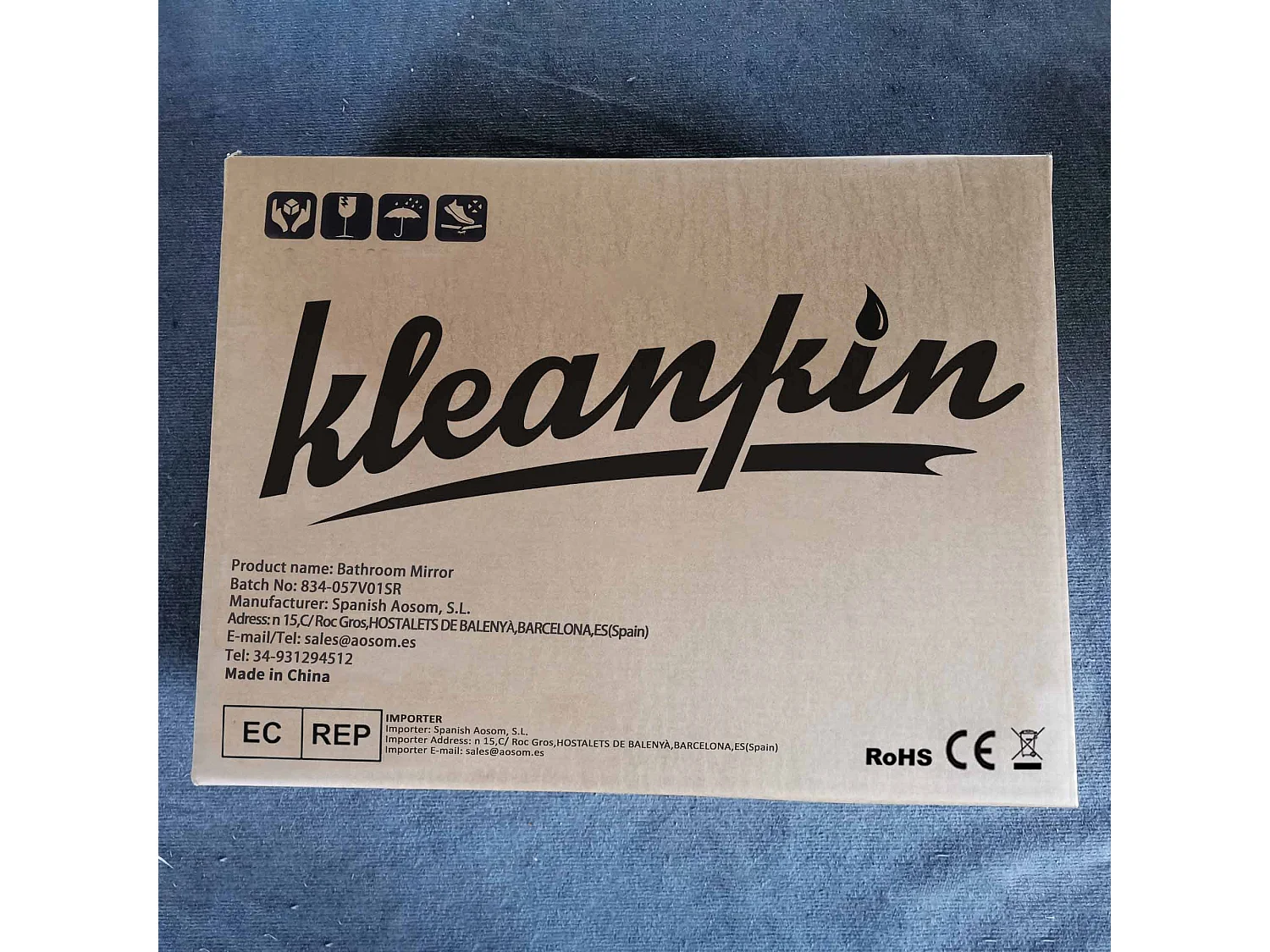 Espelho de Casa de Banho com Luz LED e Prateleira de Vidro - 70x50 cm - kleankin - Prata