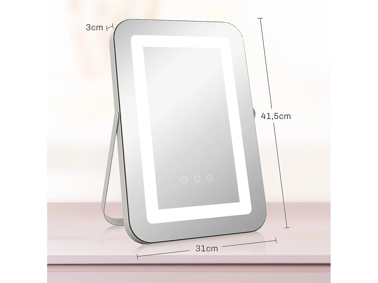 Espelho de Maquilhagem com Luz LED e Entrada USB - HOMCOM Espelho Giratório 30x40 cm com Iluminação Ajustável