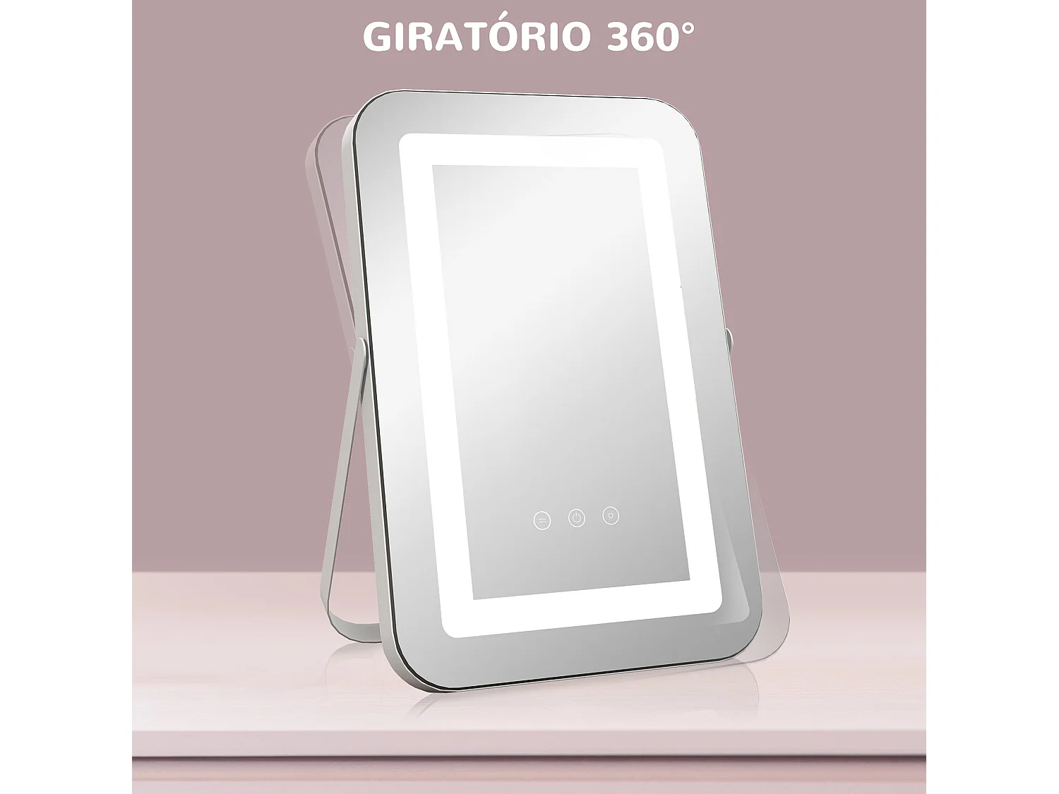 Espelho de Maquilhagem com Luz LED e Entrada USB - HOMCOM Espelho Giratório 30x40 cm com Iluminação Ajustável