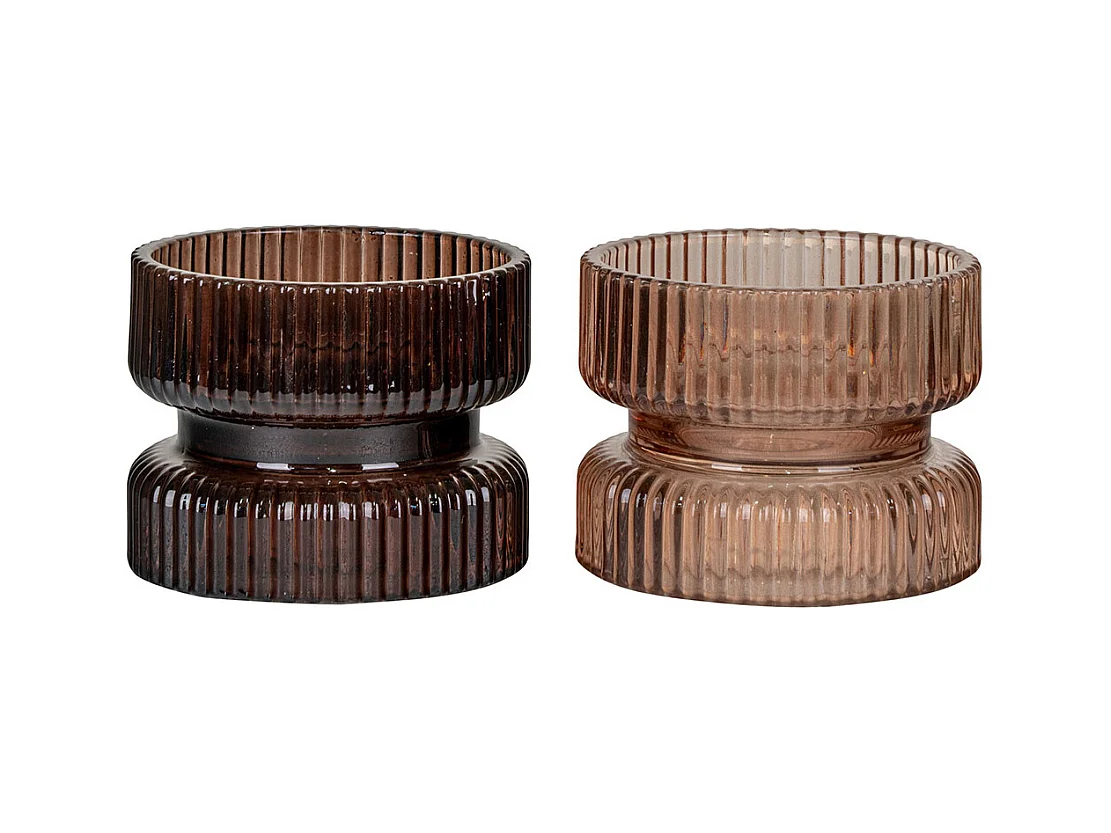 Moura Kerzenhalter umkehrbar für Teelichter und Stumpenkerzen, Set von 2 braun.