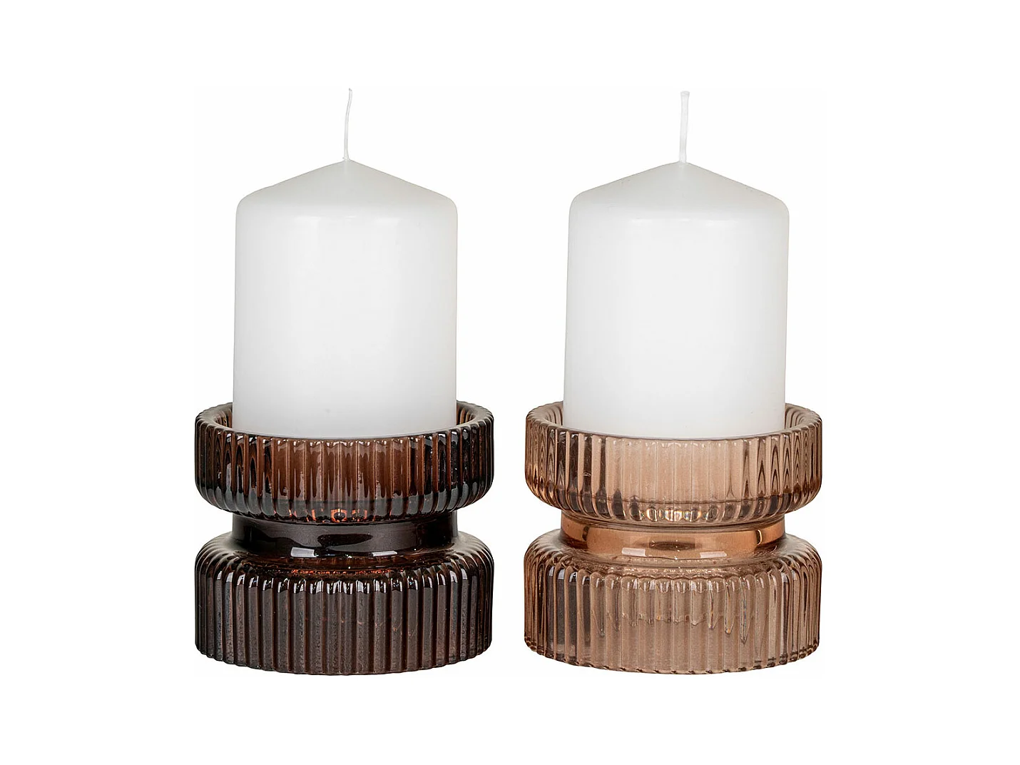 Moura bougeoirs réversibles pour bougies chauffe-plat et bougies pilier, set de 2 brun.