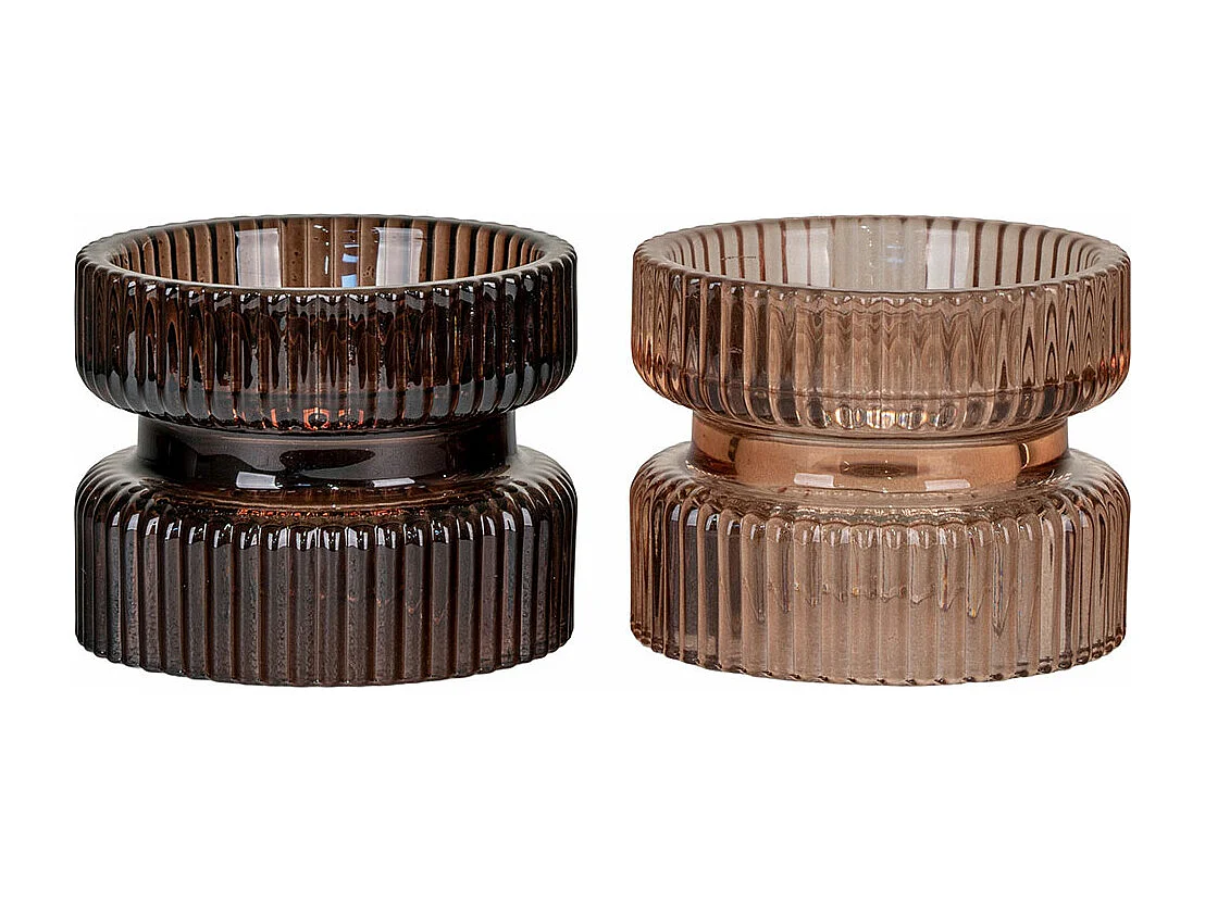 Moura bougeoirs réversibles pour bougies chauffe-plat et bougies pilier, set de 2 brun.