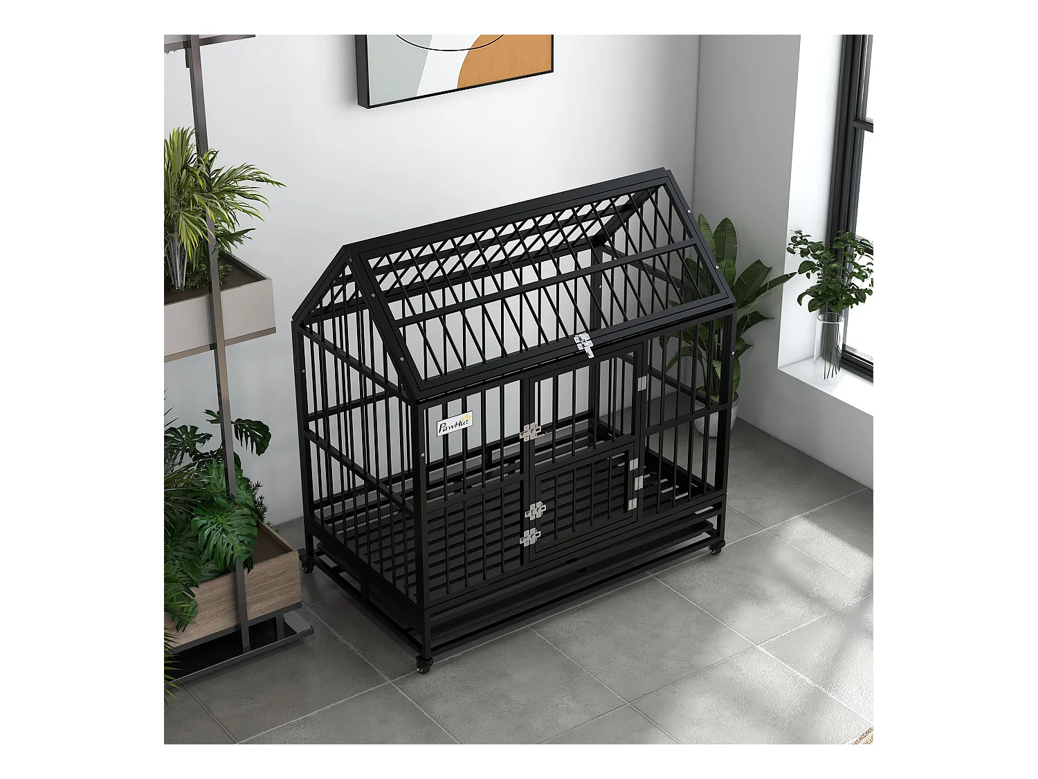 Gaiola Metálica PawHut para Cães Grandes com Rodas e Bandeja Removível - Ideal para Segurança e Conforto