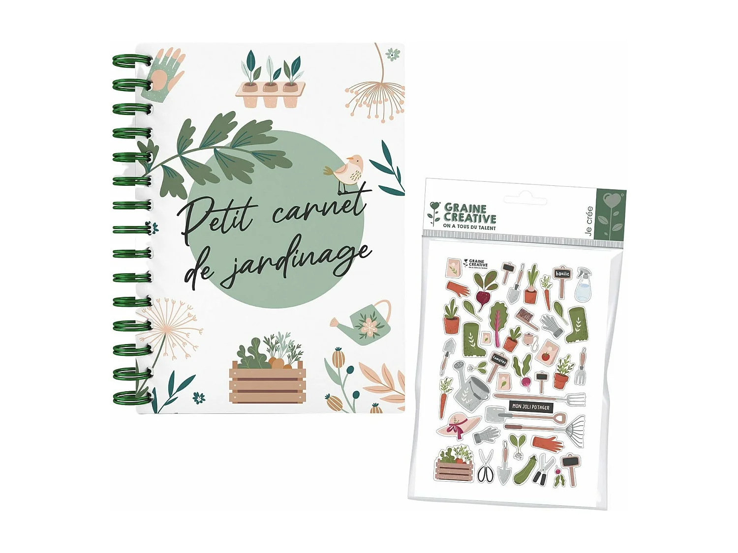 Cuaderno jardinería + pegatinas huerta