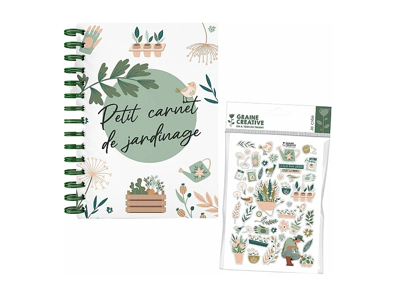 Cuaderno jardinería + pegatinas jardín