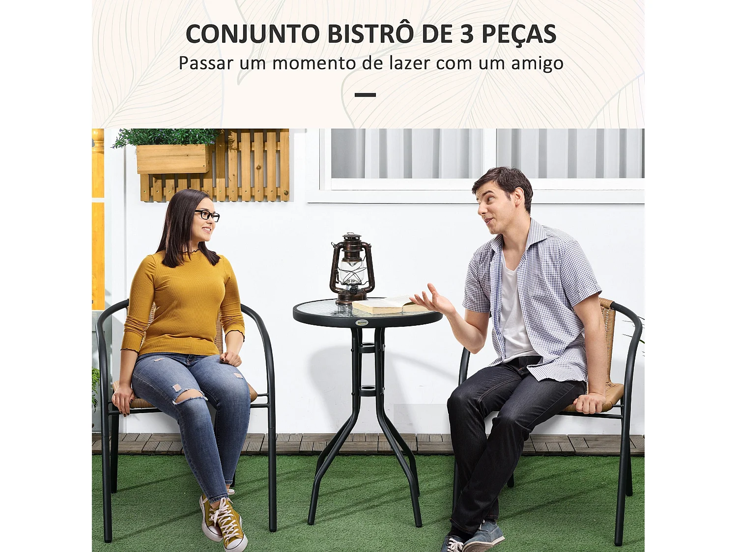 Conjunto de jardín Naranjo 2 sillas + mesa negro/natural