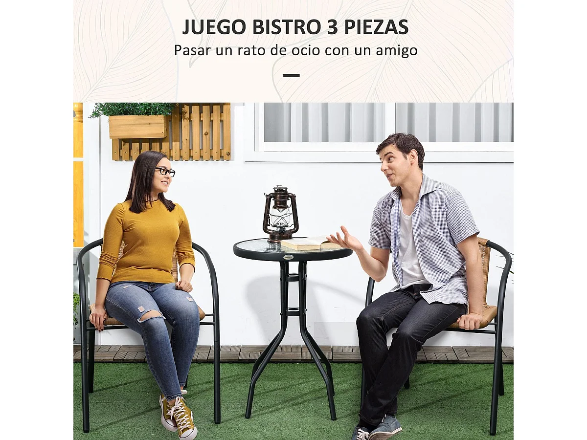 Conjunto de jardín Naranjo 2 sillas + mesa negro/natural