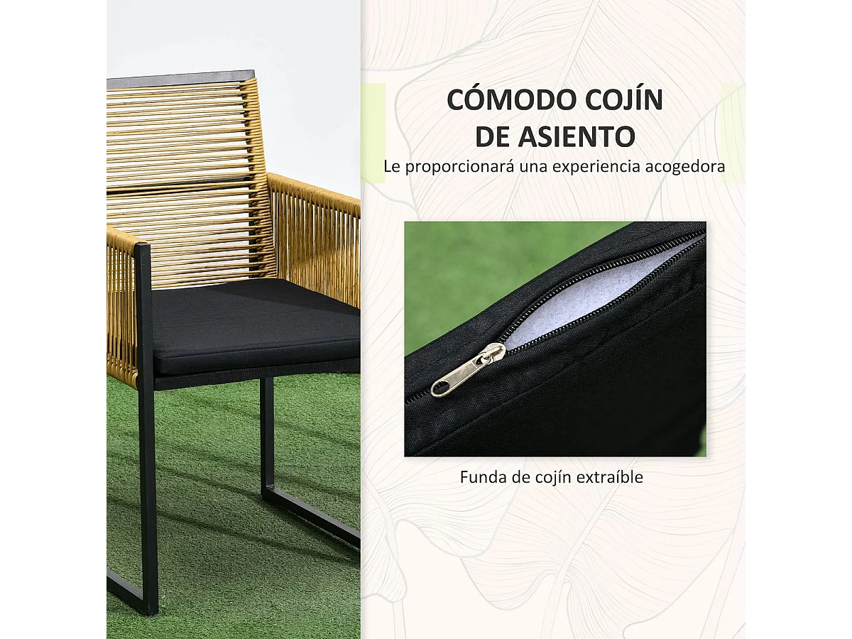 Conjunto de Móveis de Jardim Outsunny com Mesa de Vidro e 2 Cadeiras Dobráveis com Almofadas