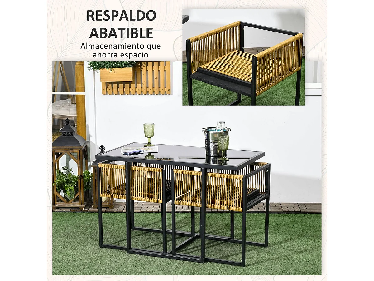 Conjunto de Móveis de Jardim Outsunny com Mesa de Vidro e 2 Cadeiras Dobráveis com Almofadas