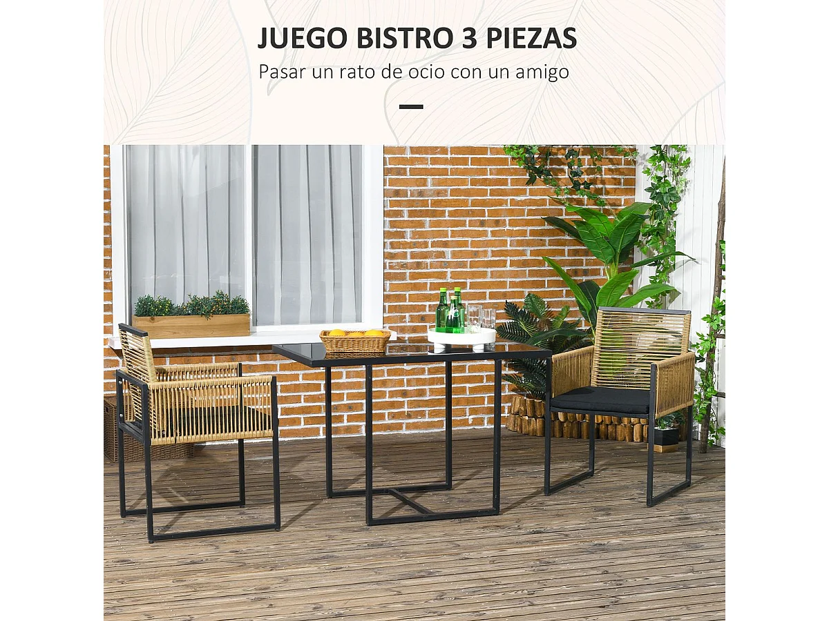 Conjunto de Móveis de Jardim Outsunny com Mesa de Vidro e 2 Cadeiras Dobráveis com Almofadas