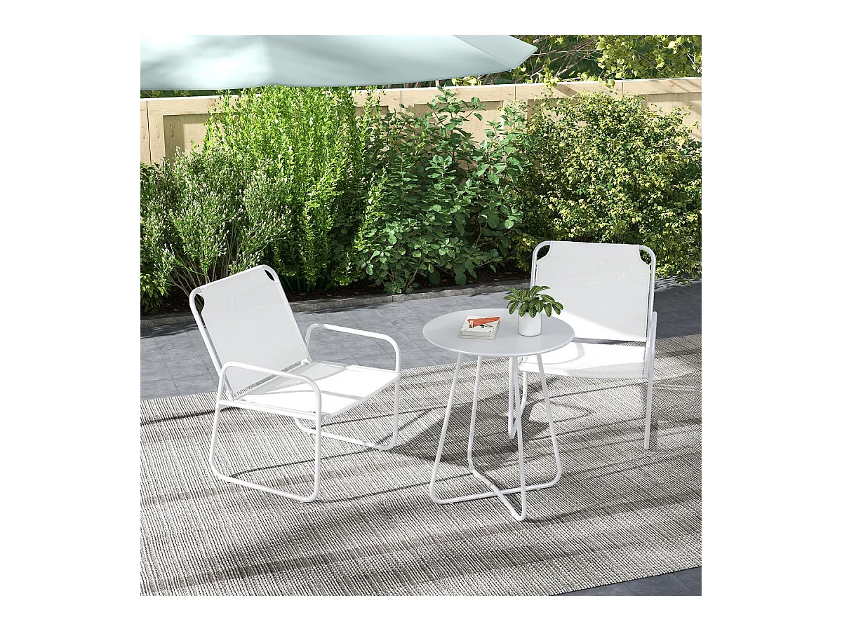 Conjunto de jardín Vega Baja Outsunny 2 sillas + 1 mesa blanco